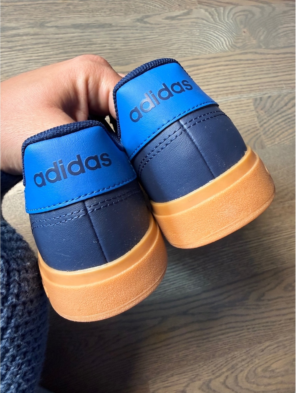 NWT Adidas Navy Blue and Blue Striped Sneakers with Gum Sole, Size 5.5 - Picture 3 of 12
